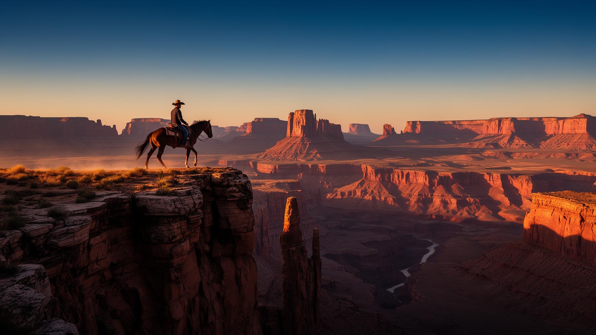Lone rider on a Texas mesa at sunset